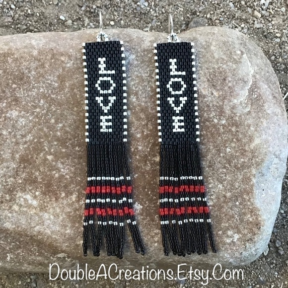 LOVE Beaded Earrings with Fringe - Picture 4 of 9